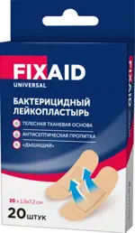 Fixaid Elastic Universal Лейкопластыри бактерицидные, 1.9 см х 7.2 см, лейкопластырь, 20 шт, телесный, тканевая основа фото