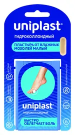 Унипласт пластырь гидроколлоидный от влажных мозолей, 2 см х 6 см, пластырь, 6 шт, гидроколлоидные фото