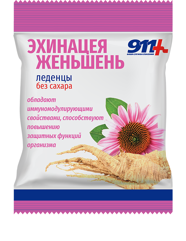 911 Ваша служба спасения леденцы с витамином C, леденцы без сахара, 50 г, 1 шт, эхинацея женьшень фото