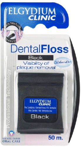 Эльгидиум Clinic, 50 м, нить зубная, 1 шт, черного цвета, с хлоргексидином фото