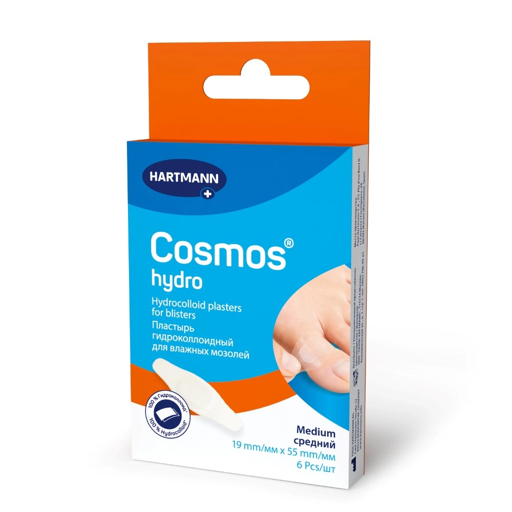 Cosmos Hydro Пластырь гидроколлоидный для влажных мозолей, 1.9 см х 5.5 см, пластырь медицинский, 6 шт. фото