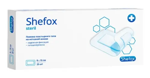 Shefox повязка пластырного типа на нетканой основе, 8 см х 15 см, повязка стерильная, 25 шт. фото