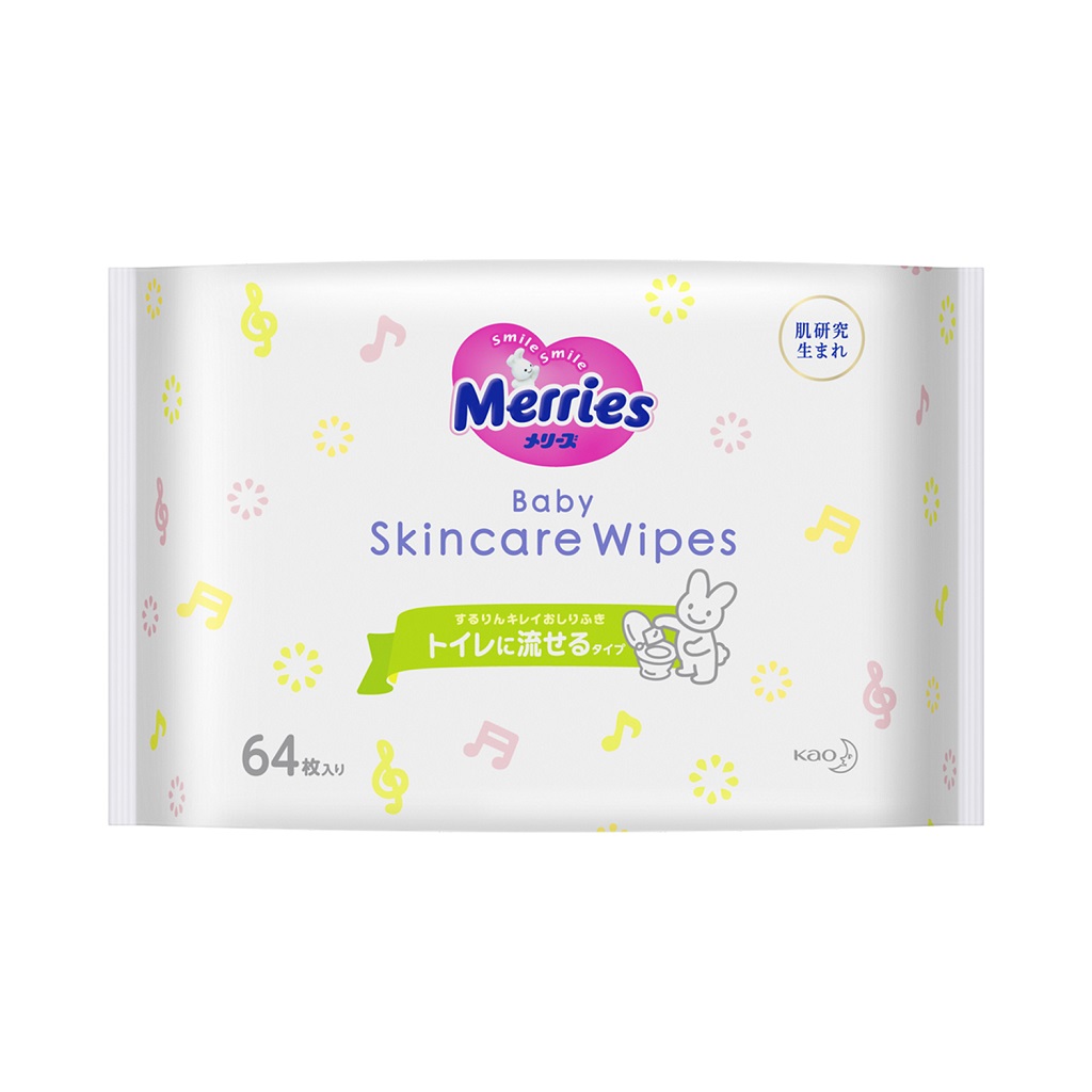 Merries Flushable Салфетки влажные детские, 64 шт, сменный блок фото