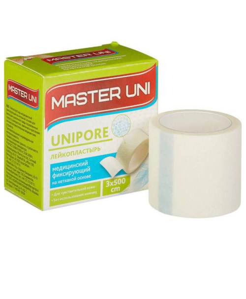 Master Uni Unipore Лейкопластырь фиксирующий, 3 см х 500 см, пластырь, 1 шт, белый, нетканая основа фото