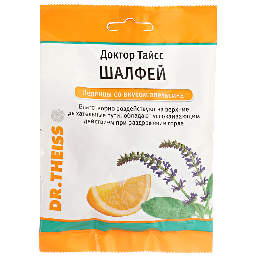 Доктор Тайсс Леденцы с витамином С, 2.5 г, леденцы, 50 г, 1 шт, шалфей + апельсин фото