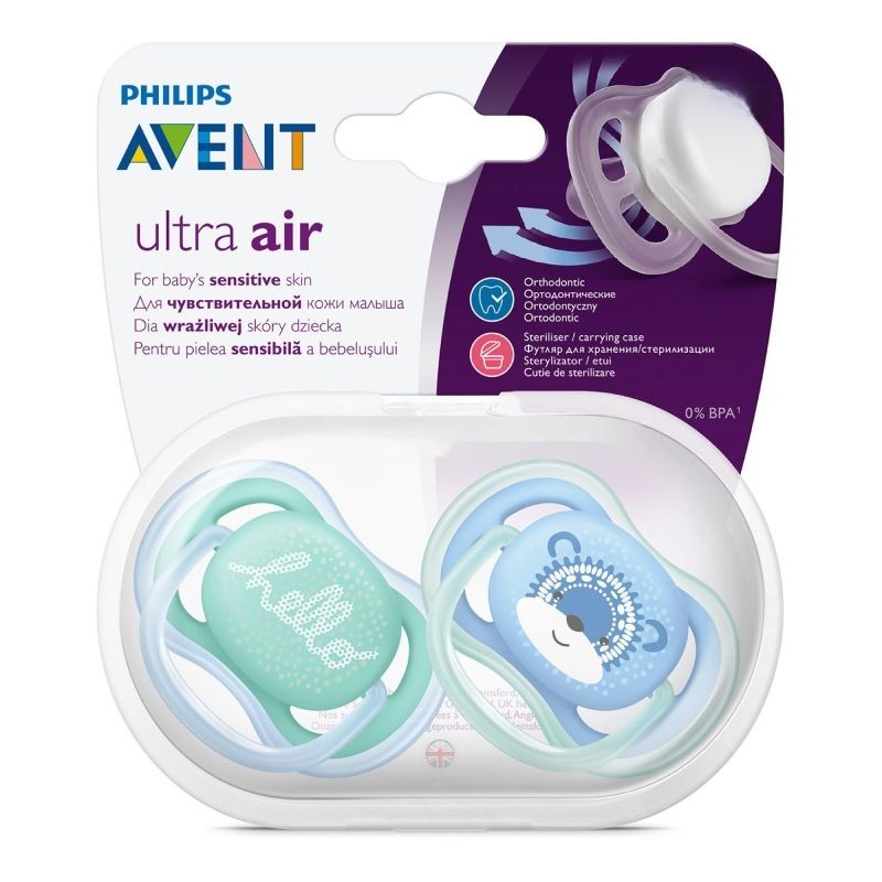 AVENT Ultra Air пустышка силиконовая ортодонтическая с футляром, 6-18 месяцев, 2 шт, арт. SCF342/22 фото
