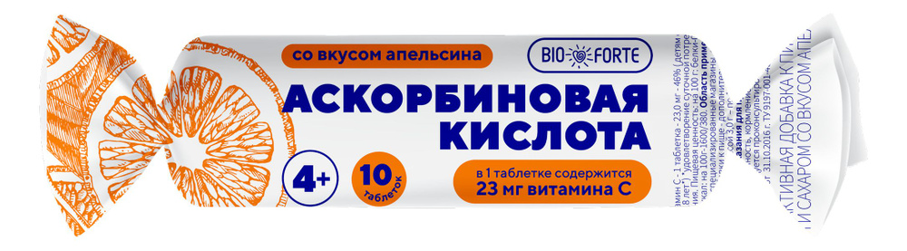 BioForte Аскорбиновая кислота с сахаром и глюкозой, 3 г, таблетки, 10 шт, со вкусом апельсина фото