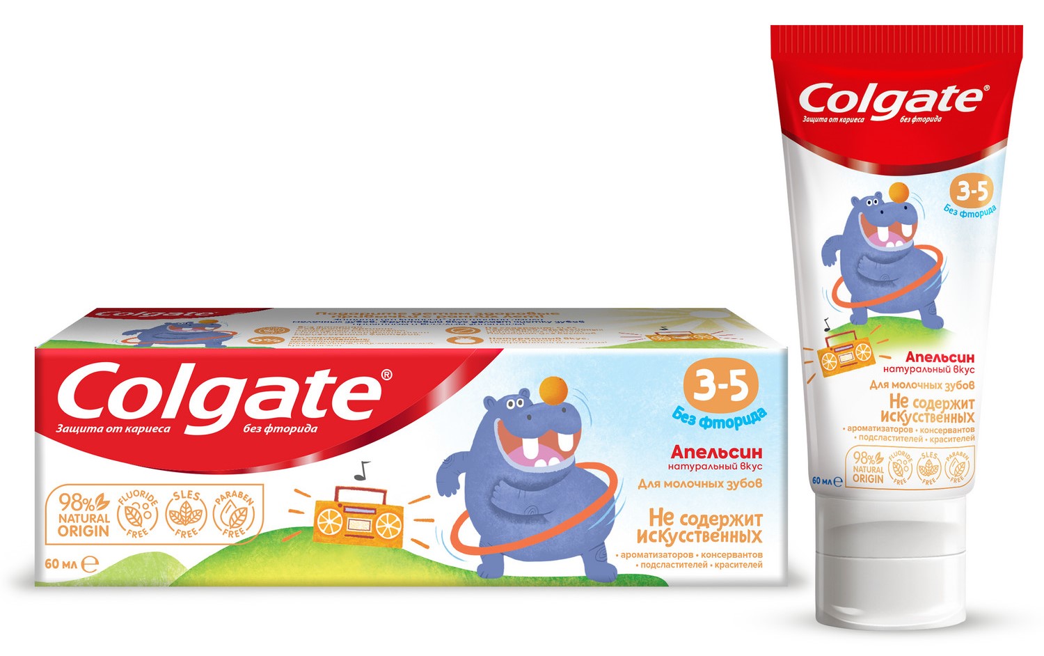 Colgate Зубная паста детская 3-5 лет без фторида, паста зубная, 60 мл, 1 шт, апельсин фото