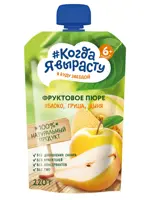 Когда я вырасту пюре, 6+ мес, 220 г, 1 шт, яблоко + груша + дыня, без сахара фото