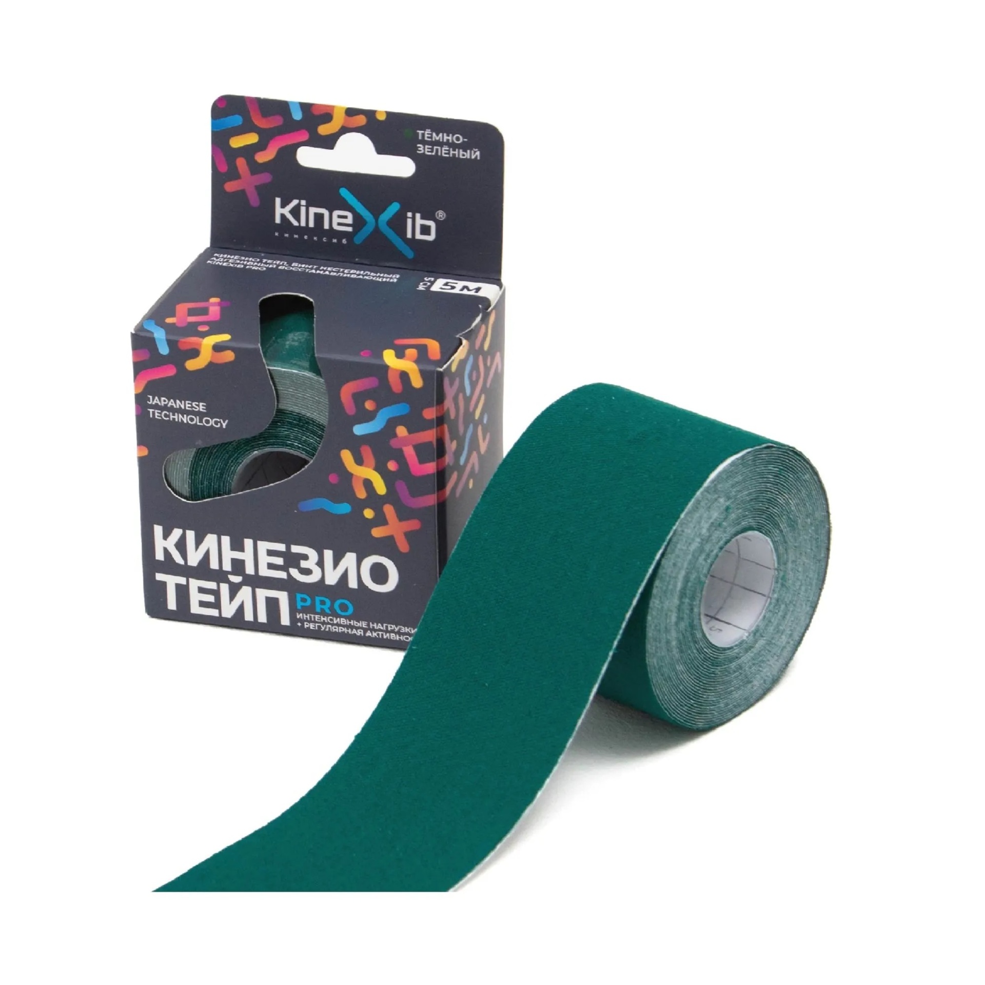 Kinexib Pro Бинт кинезио-тейп с усиленной фиксацией, 5 см х 5 м, 1 шт, зеленого цвета фото