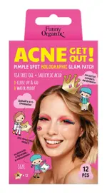 Funny Organix гидроколлоидные голографические глэм-патчи с салициловой кислотой и маслом чайного дерева, патчи, 12 шт. фото