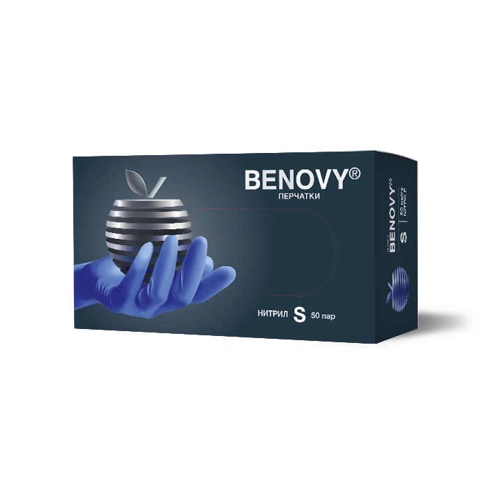Benovy перчатки смотровые нитриловые нестерильные неопудренные текстурированные на пальцах хлорированные, Small S, пара, 50 шт, сиреневого-голубые фото