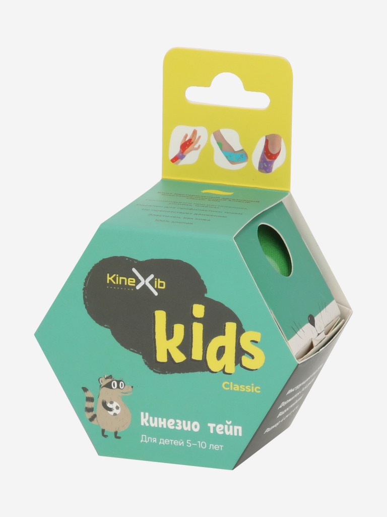Kinexib Classic Kids кинезио тейп детский, 4 см х 4 м, кинезио тейп, 1 шт, зеленый, с рисунком фото