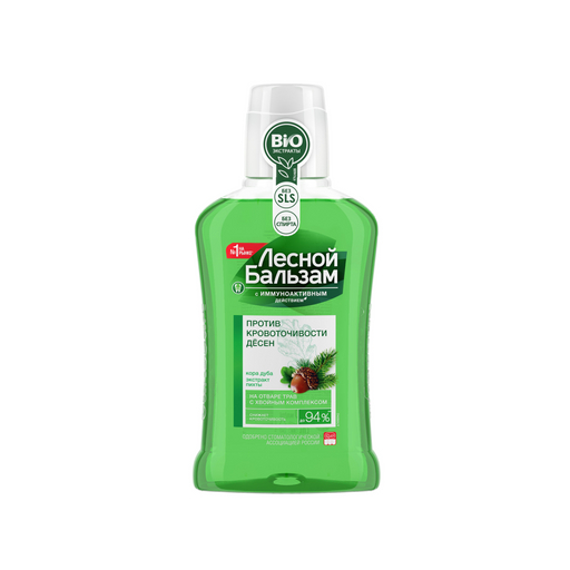 Лесной бальзам Против кровоточивости десен, раствор для обработки полости рта, 250 мл, 1 шт, кора дуба + пихта, с фтором фото