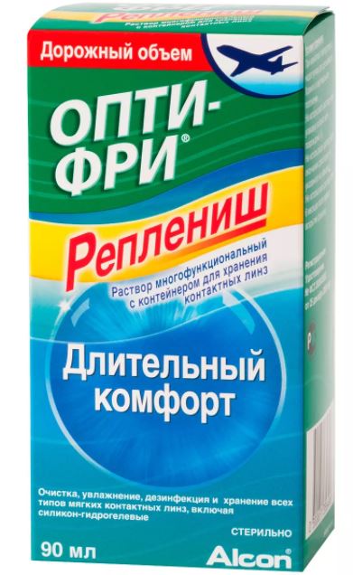 Опти-Фри Реплениш Раствор многофункциональный, раствор для обработки и хранения мягких контактных линз, 90 мл, 1 шт, в комплекте с контейнером для хранения линз фото