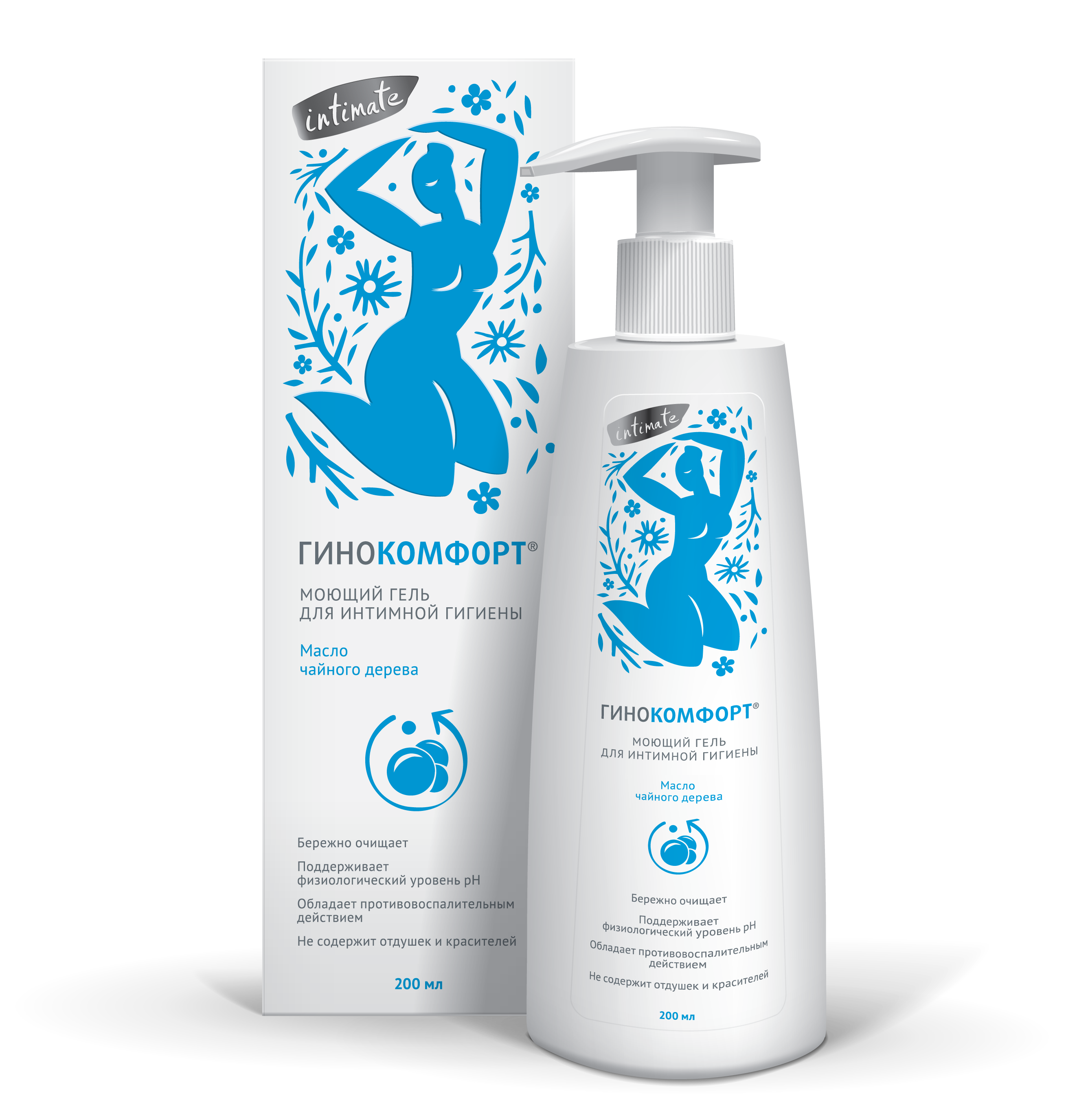 Гинокомфорт моющий гель для интимной гигиены Комплексный, гель для местного применения, 200 мл, 1 шт, с маслом чайного дерева фото