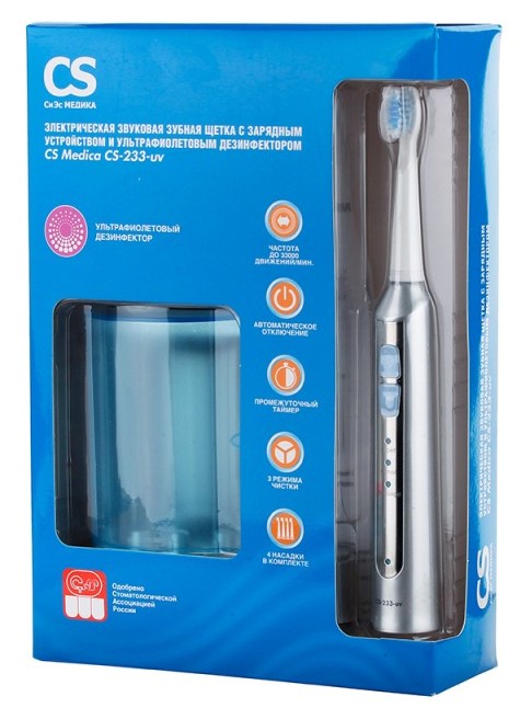 CS Medica CS-233-UV Электрическая зубная щетка звуковая, 1 шт, с УФ-дезинфектором для насадок фото