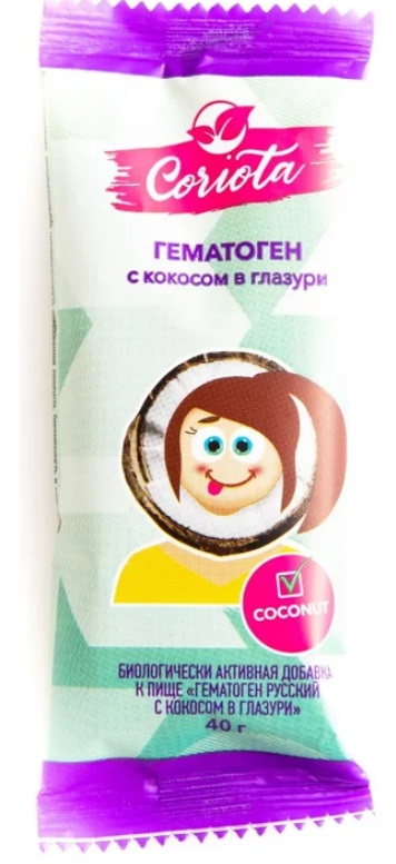 Coriota Гематоген с кокосом в глазури, плитка, 40 г, 1 шт. фото