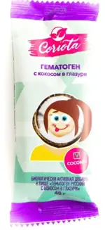 Coriota Гематоген с кокосом в глазури, плитка, 40 г, 1 шт. фото