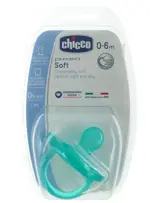 Chicco Physio Soft Пустышка силиконовая ортодонтическая, 0-6 месяцев, 1 шт, голубого цвета фото