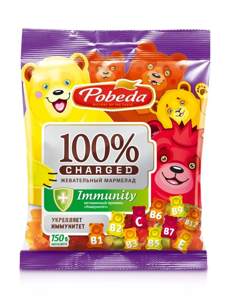 Победа Чаржед мармелад жевательный Иммунити, мармеладные мишки, 150 г, 1 шт, апельсин + лимон + банан + гранат фото