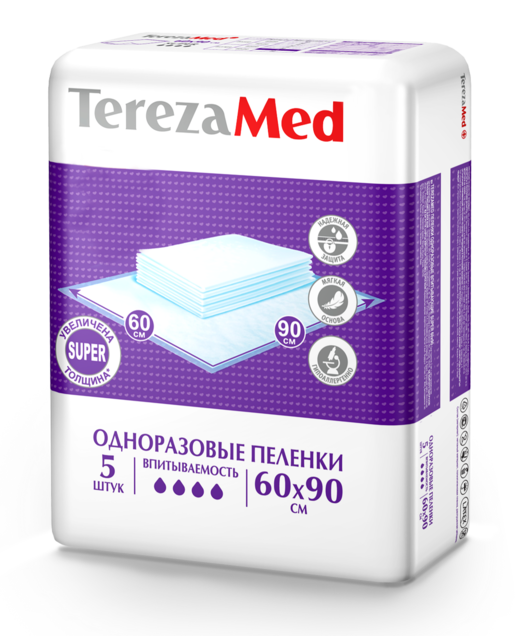 TerezaMed Super Пеленки одноразовые, 60 см х 90 см, 5 шт, 4 капли фото