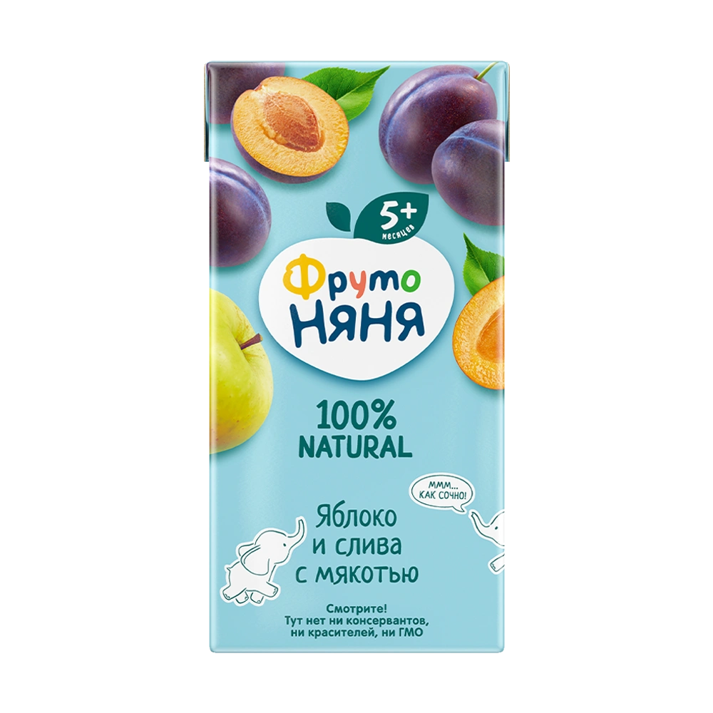 Фрутоняня Нектар, сок, 200 мл, 1 шт, яблоко + слива, с мякотью фото
