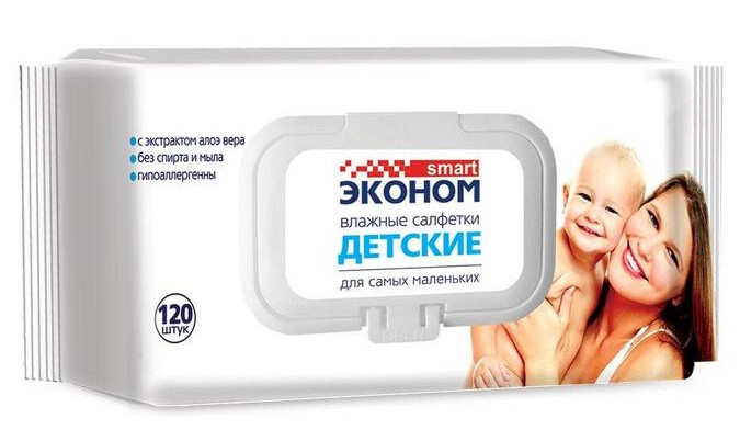 Эконом Smart Салфетки влажные детские, салфетки влажные, 120 шт, пластиковый клапан фото
