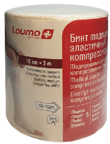 Lauma Бинт эластичный медицинский, 10 см х 3 м, 1 шт, с двумя фиксаторами, средней растяжимости фото
