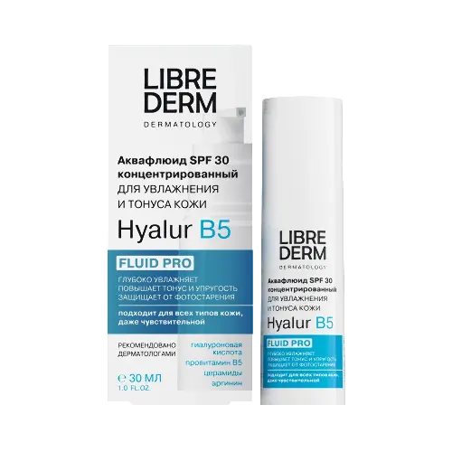 Librederm hyalur b5 аквафлюид концентрированный для увлажнения и тонуса кожи, флюид, 30 мл, 1 шт, SPF 30 фото