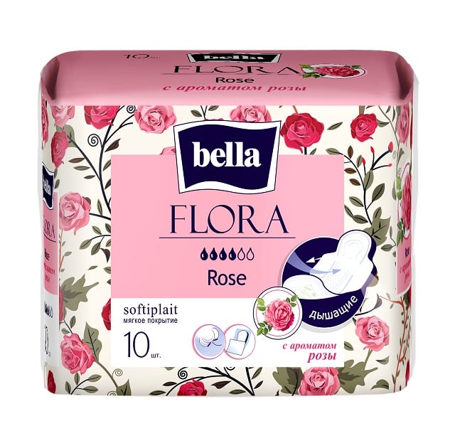 Bella Flora, прокладки женские гигиенические, 10 шт, роза, 4 капли фото