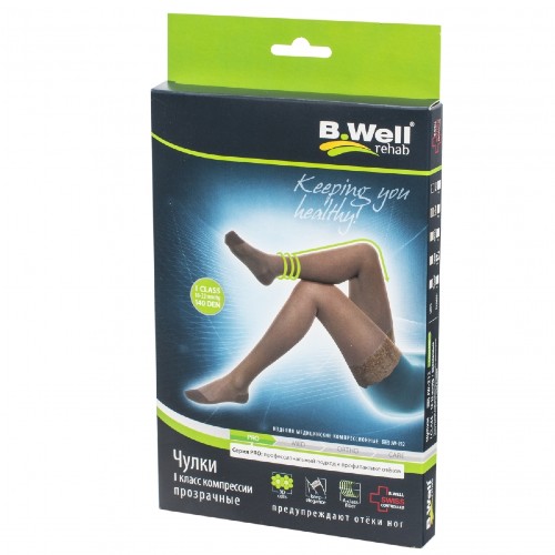 B.Well Pro Чулки компрессионные прозрачные, 1 класс компрессии (18-22 mmHg), р. 5, пара, 1 шт, сафари, арт. JW-212, с ажурной резинкой фото