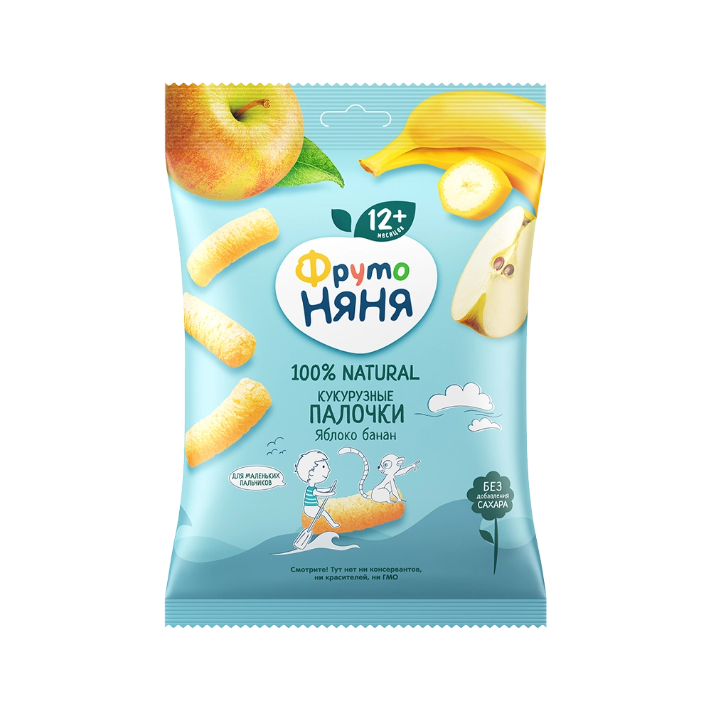 Фрутоняня кукурузные палочки, 20 г, 1 шт, яблоко + банан фото