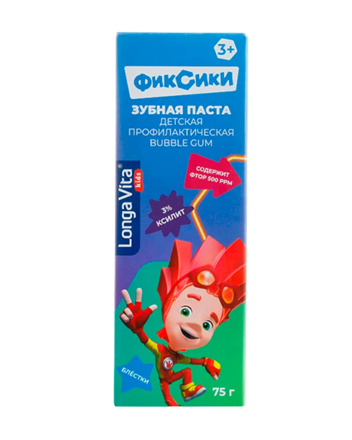 Longa Vita Фиксики Паста зубная детская, паста зубная, 75 г, 1 шт, бабл гам фото