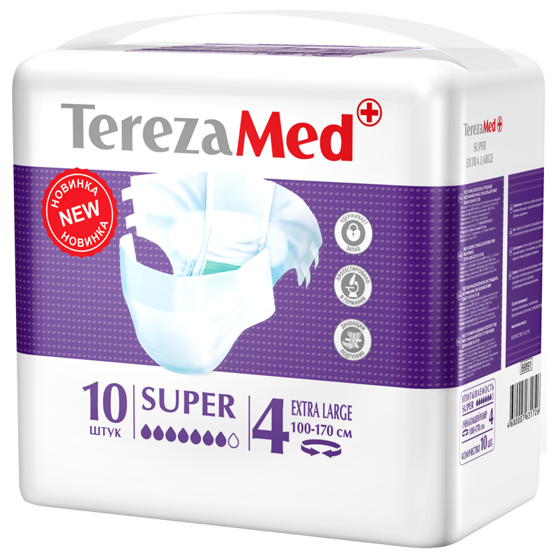 TerezaMed Super Подгузники для взрослых ночные, Extra Large XL (4), 10 шт, 100-170 см фото