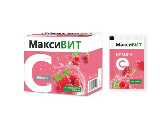 Максивит Витамин С, порошок для приема внутрь, 16 г, 20 шт, малина фото