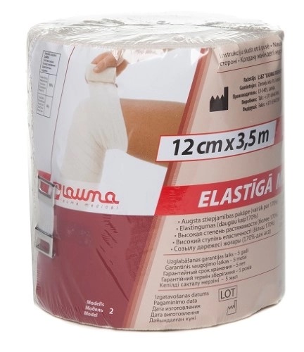 Lauma Бинт эластичный медицинский, 12 см х 3.5 м, 1 шт, с двумя фиксаторами, высокой растяжимости фото