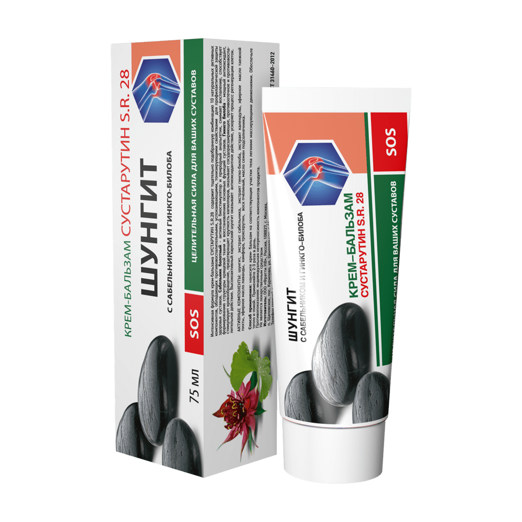 Природная аптека Сустарутин S.R.28 Шунгит, крем-бальзам, 75 мл, 1 шт, с сабельником и гинкго билобой фото