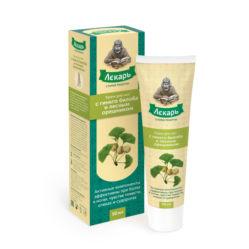 Лекарь Крем для ног с гинкго билоба и лесным орешником, крем для ног, 50 мл, 1 шт. фото