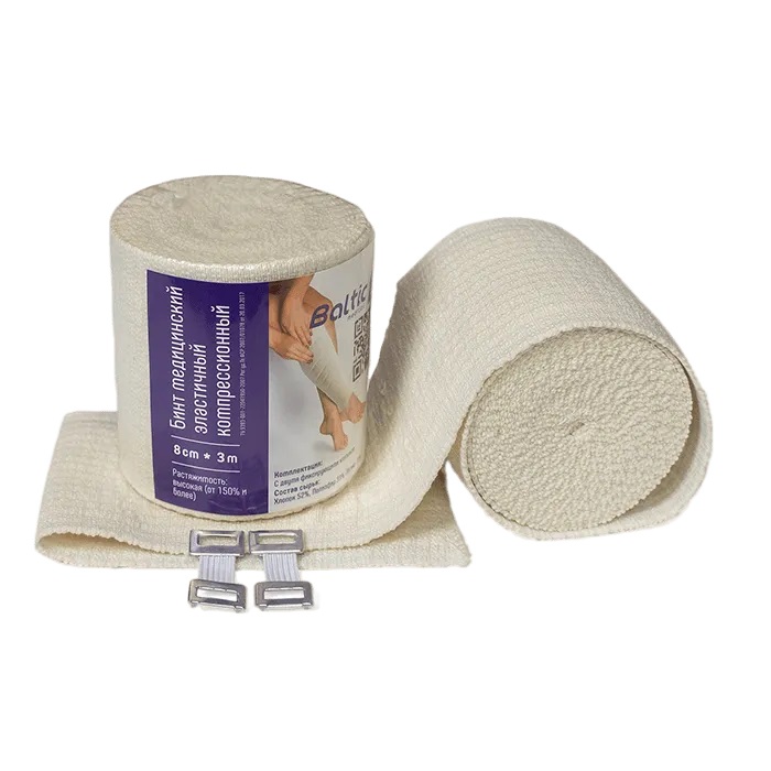 Baltic Medical Бинт медицинский эластичный, 8 см х 3 м, 1 шт, высокой растяжимости фото