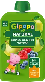 Gipopo детское пюре, 6+ мес, пюре, 90 г, 1 шт, яблоко + клубника + черника фото