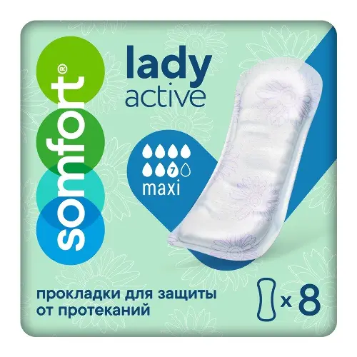 Somfort lady active maxi прокладки впитывающие, прокладки урологические, 8 шт, 7 капель фото