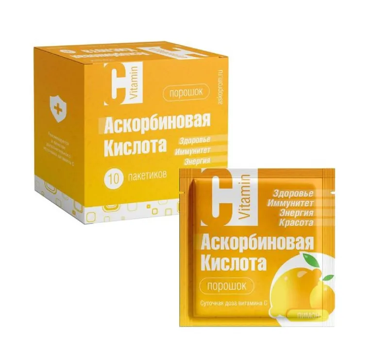 Аскорбиновая кислота, порошок, 2.5 г, 10 шт, лимон фото