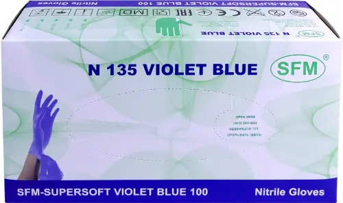 SFM Перчатки смотровые нитриловые неопудренные нестерильные, Large L (8-9), пара, 100 шт, фиолетово-голубого цвета фото