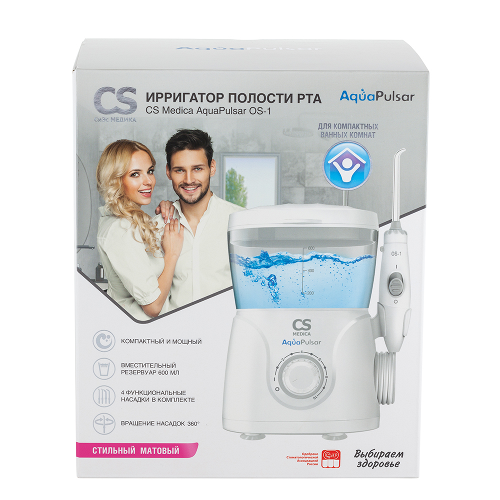 CS Medica Ирригатор полости рта AquaPulsar OS-1, 600 мл, 1 шт, белого цвета, 4 насадки фото