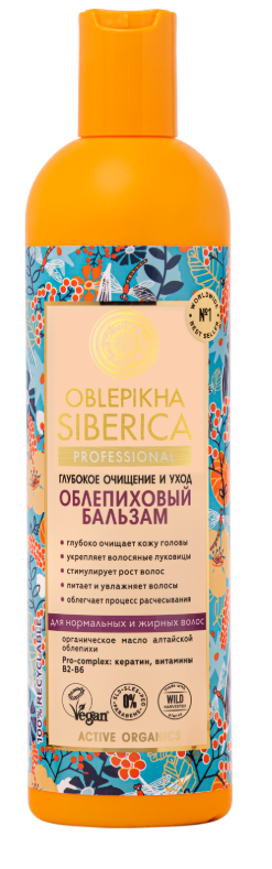 Oblepikha siberica Облепиховый бальзам для волос Глубокое очищение и уход, бальзам для волос, 400 мл, 1 шт, для нормальных и жирных волос фото