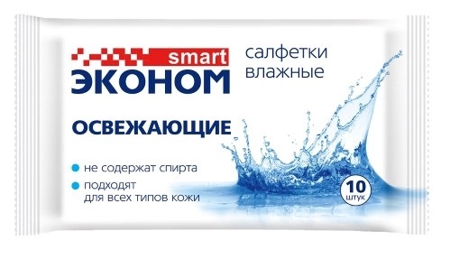 Эконом Smart Салфетки влажные освежающие, салфетки влажные, 10 шт. фото