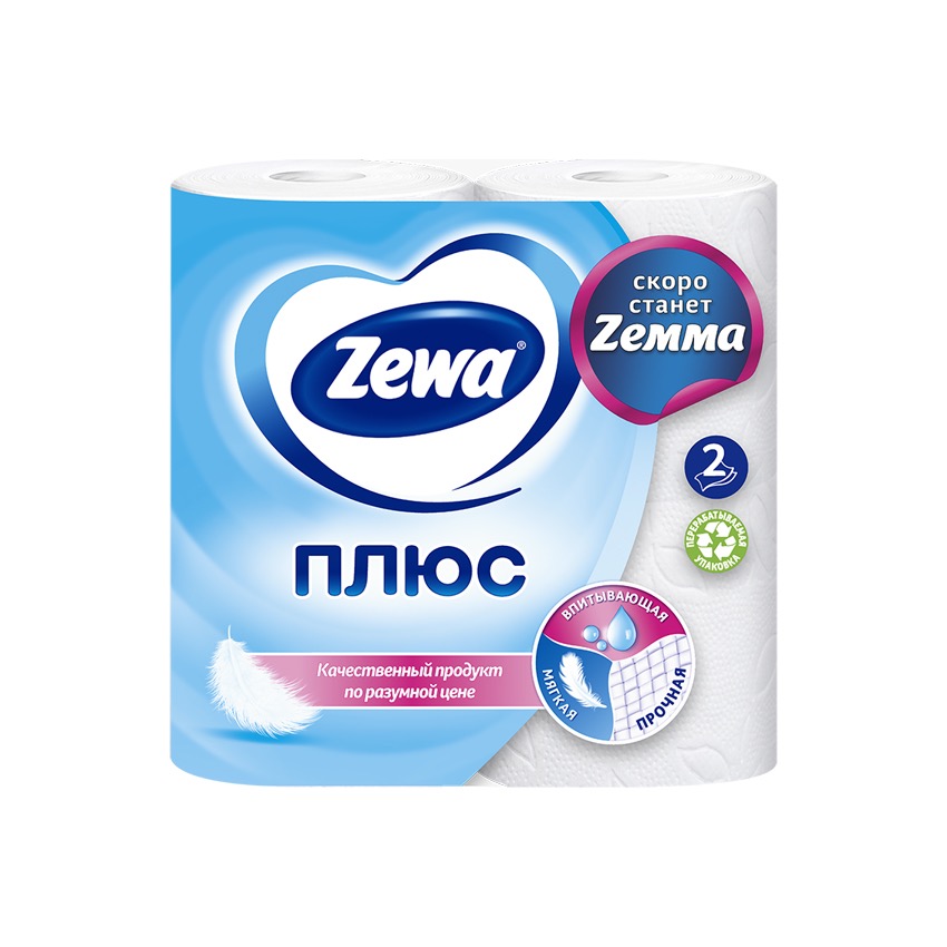 Zewa plus Туалетная бумага двухслойная, 4 шт, белая фото