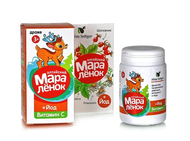 Алтайский мараленок Витамин С и йод, драже жевательное, 70 г, 1 шт. фото