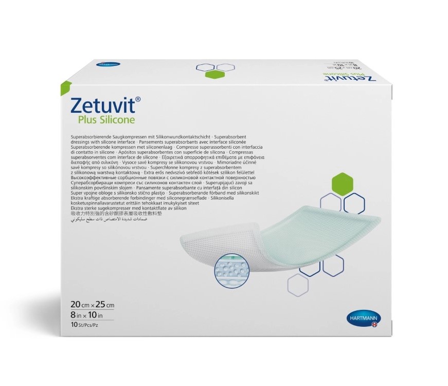 Zetuvit Plus Silicone Повязка суперабсорбирующая с контактным слоем из силикона, 20 см x 25 см, повязка стерильная, 10 шт. фото
